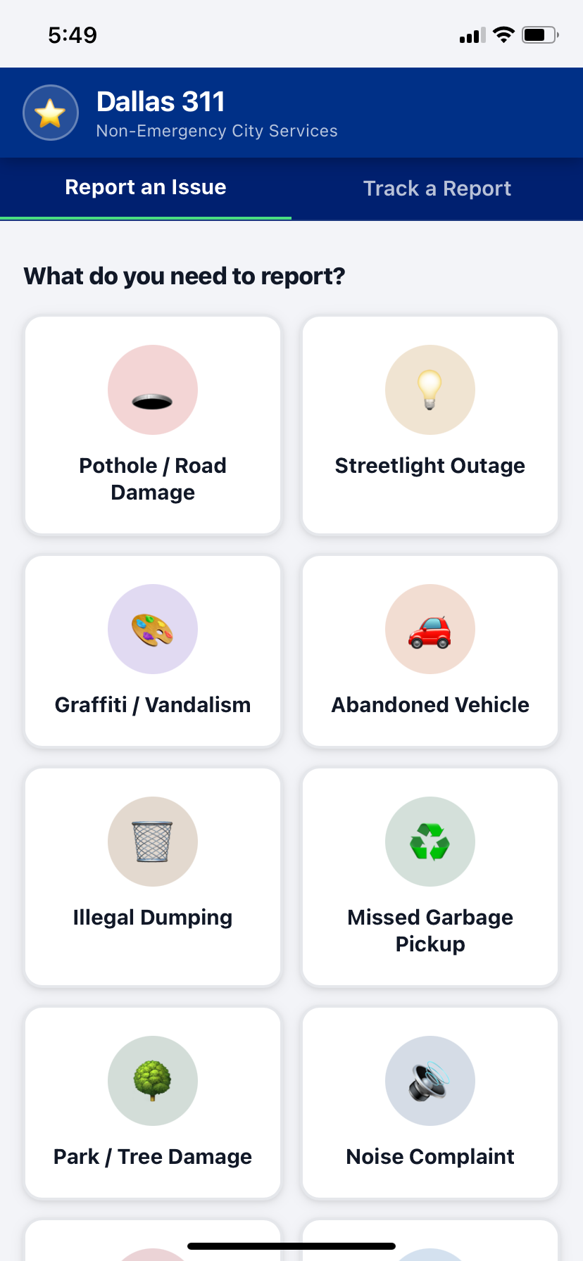 Issue category selection grid