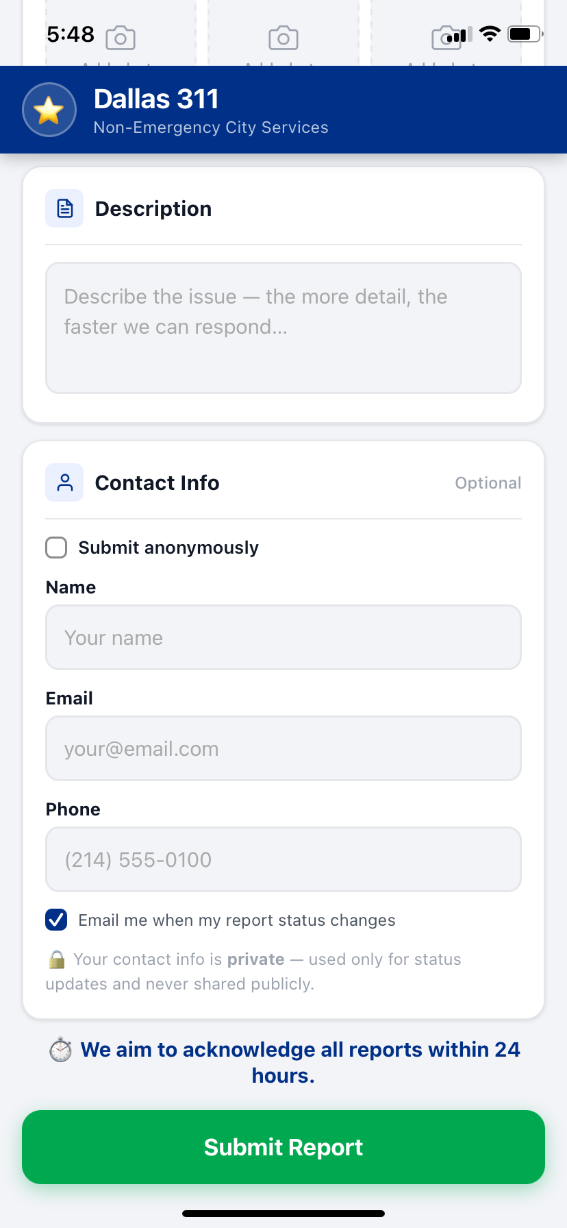 Contact info and submit